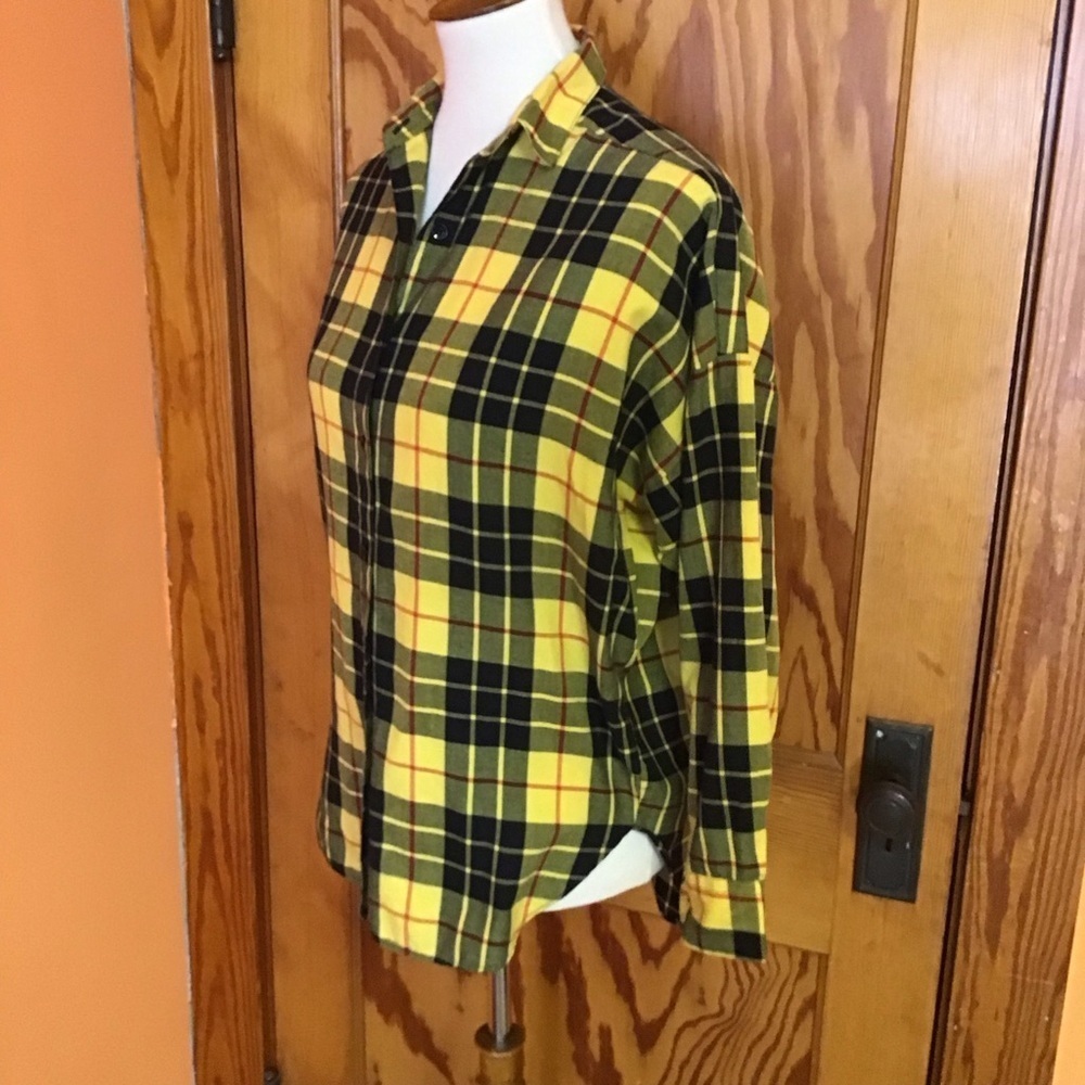 Vintage 90s Yellow Plaid Flannel Shirt Colors by Brooks Soft Grunge Preppy - Picture 10 of 11